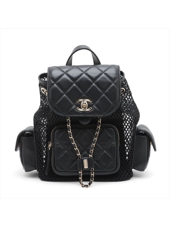 Chanel Quilted Lambskin Chain Backpack Mesh Black Gold Random Plate main image 10